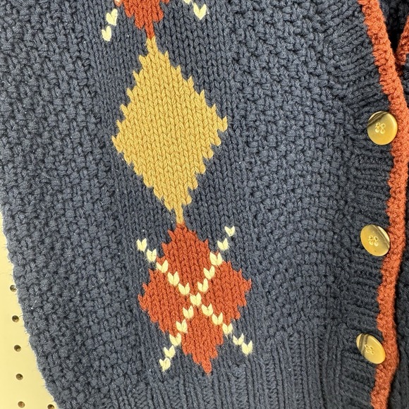 Vtg 90s Lizsport Hand Knit Argyle Sweater Vest‎ Blue Tan Burgundy Cotton M - Picture 5 of 16